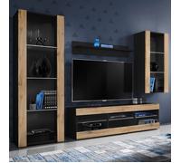 Meuble TV Tivoli Set Medio Komodee - sans LED - Bois naturel Mat et Noir - 195x159x35 cm