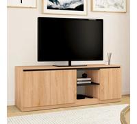 IDMarket - Meuble TV TOMI 3 Portes Bois façon hêtre et Noir 140 cm