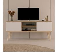 Meuble TV - Toronto - 120 cm - Chêne&Blanc - 2 portes - 2 étagères ouverts