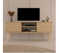 Meuble TV Toronto - Chêne - 120 cm - 2 portes - 2 étagères - Pieds en hêtre massif