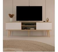Meuble TV Toronto - Chêne&Blanc - 160 cm - 2 portes - 2 étagères - Pieds en hêtre