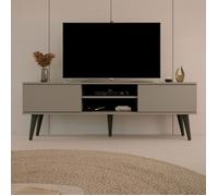 Meuble TV Toronto - Gris - 160 cm - 2 portes - 2 étagères - Pieds en hêtre massif