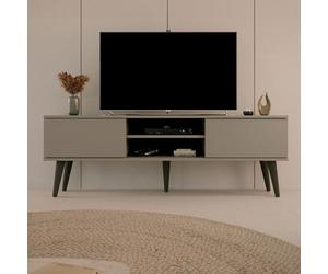 Meuble TV Toronto - Gris - 160 cm - 2 portes - 2 étagères - Pieds en hêtre massif