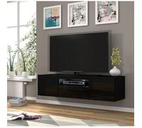 Meuble TV universel Aura 150 cm à poser ou suspendu noir mat / noir brillant
