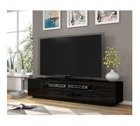 Meuble TV universel Aura 200 cm à poser ou suspendu noir mat / noir brillant