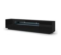 Meuble TV universel Aura 200 cm à poser ou suspendu, noir mat / noir brillant avec LED Noir Mat / Noir Brillant G