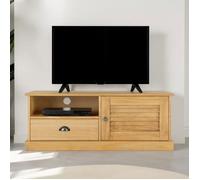Meuble TV VENETA L 106 cm en bois massif coloris naturel avec 1 porte battante et 1 tiroir