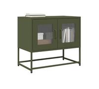 Meuble TV vert olive 68x39x60,5 cm acier laminé à froid, banc tv, meuble hifi, centre de divertissement, buffet tv, 853336