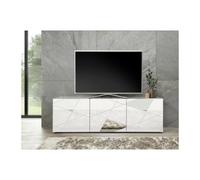 Meuble TV - Blanc laqué brillant avec sérigraphie miroir - L181 x P43 x H57 cm - VICTORY