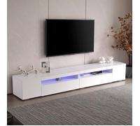 Meuble TV - VUENOR - 240 cm blanc avec LED à couleur variable, style moderne, panneau brillant en MDF