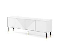 Meuble TV Woody 180 cm 4 portes motif triangles - blanc mat, pieds noir et | Bim Furniture - ref. 5903769741779 - 5903769741779 - Beige - Materiaux mixtes