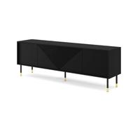 Meuble TV Woody 180 cm 4 portes motif triangles - noir mat, pieds noir et | Bim Furniture - ref. 5903769741762 - 5903769741762 - Noir - Materiaux mixtes