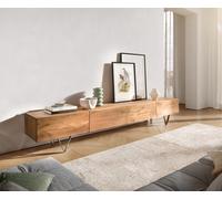 Meuble TV Wyatt 220 cm acacia naturel 4 tiroirs pied en V inox
