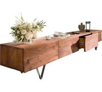 Meuble TV Wyatt en bois d'acacia brun 220 cm 4 tiroirs Pied en V inoxydable