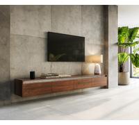 Meuble-TVStonegrace 240 cm acacia marron ardoise 4 portes coulissantes