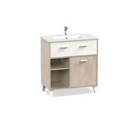 Meuble Vasque 1 porte + 1 tiroir coloris effet bois / blanc - Hauteur 90 x Longueur 82 x Profondeur 47 cm --