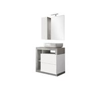 Meuble Vasque 78cm + Miroir blanc et aspect béton - ARTURO -