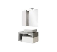 Meuble Vasque 78cm suspendu + Miroir blanc et aspect béton - ARTURO -