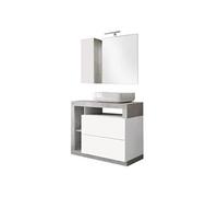 Meuble Vasque 92cm + Miroir blanc et aspect béton - ARTURO -