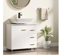 Meuble vasque de salle de bain, modèle à 3 niveaux, MDF, panneaux de particules, blanc