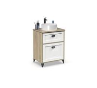 Meuble vasque de salle de bain sur pieds avec Lavabo 1 tiroir et 1 porte coloris Chêne cambrian/Blanc - Longueur 61 x Hauteur 91 x Profondeur 47 cm-