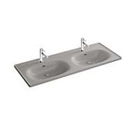 Meuble vasque double VitrA Equal 7244B476-0001 130 x 52 cm, trou de robinetterie/fente de trop-plein, finition VC gris pierre mat