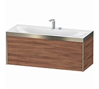 Meuble vasque Duravit XViu XV4612EB179P 120 x 48 cm, 1 tiroir, 2 trous de robinetterie, champagne mat, cadre P, noyer naturel