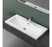 Meuble vasque encastré en résine minérale, rectangulaire, 100 cm, blanc brillant