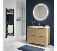 Meuble vasque L.100cm sur pied 2 tiroirs Chêne naturel LISBONA - sans colonne