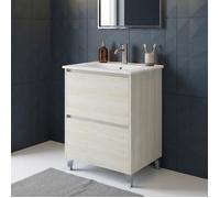Meuble vasque L.60cm sur pied 2 tiroirs Chêne blanchi LISBONA- sans colonne