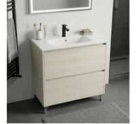Meuble vasque L.80cm sur pied 2 tiroirs Chêne blanchi LISBONA - sans colonne