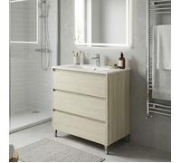 Meuble vasque L.80cm sur pied 3 tiroirs Chêne blanchi LISBONA - sans colonne