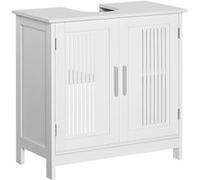 kleankin Meuble sous lavabo Salle de Bain - Meuble sous-Vasque - 2 Portes rainurées avec étagère réglable - poignées Alliage Aluminium - dim. 60L x 30l x 60H cm - MDF Blanc