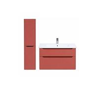 Meuble vasque suspendu Sento Round 80cm Terracotta mat + Colonne version gauche