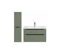 Meuble vasque suspendu Sento Round 80cm Vert mat + Colonne version gauche