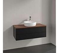 Meuble vasque Villeroy & Boch Antao K20012PD 100 x 36 x 50 cm, plan vasque couleur noyer chaud, laque noire mate