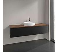 Meuble vasque Villeroy & Boch Antao K36052PD 160 x 36 x 50 cm, percé pour robinetterie, plan vasque couleur noyer chaud, laque noire mate