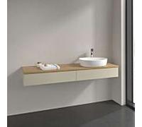 Meuble vasque Villeroy & Boch Antao L16051HJ avec éclairage, 2 tiroirs, 1600 x 190 x 500 mm, façade lisse, laque mate Gris Soie / Chêne Miel