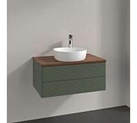 Meuble vasque Villeroy & Boch Antao L19112HL avec éclairage, 2 tiroirs, 800 x 360 x 500 mm, façade texturée, laque mate Vert Feuille / Noyer Chaud