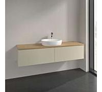 Meuble vasque Villeroy & Boch Antao L36051HJ avec éclairage, 2 tiroirs, 1600 x 360 x 500 mm, façade lisse, laque mate gris soie / chêne miel, perçage robinetterie, plan vasque couleur chêne miel, laqu