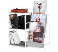 Meuble Vinyle Tourne Disque Rangement Tourne Disque avec Support Now Playing Gris et Blanc