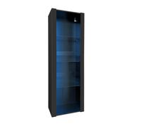 Meuble Vitrine Haut avec 3 Étagères en Verre et LED, Design Moderne, Panneaux de Particules Brillants - Noir