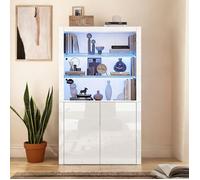 Meuble vitrine haut avec LED, 100x35x170 cm, blanc laqué brillant, MDF et verre trempé, style moderne