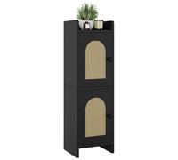 Meuble WC armoire - Support papier toilette - Rotin - 24 x 19 x 79 cm - Avec 2 étagères réglables