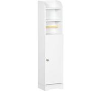 kleankin Armoire toilette – support papier, 2 étagères, porte – Blanc 23x18x100 cm