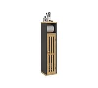 Meuble WC avec support papier toilette - porte, étagère - MDF noir bambou verni