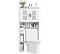 Meuble WC dessus de toilette meuble salle de bain avec placard š€ porte double et porte-papier 80x19,5x170cm blanc