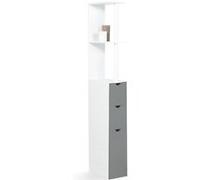 Meuble WC étagère WILLY bois 3 portes blanc et gris Gris G