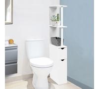 Meuble WC étagère WILLY bois gain de place pour toilette 2 portes blanches