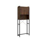 kleankin Meuble étagère dessus WC étagère de salle de bain placard 2 portes et niche - 68 x 25,5 x 172,5 cm marron noir